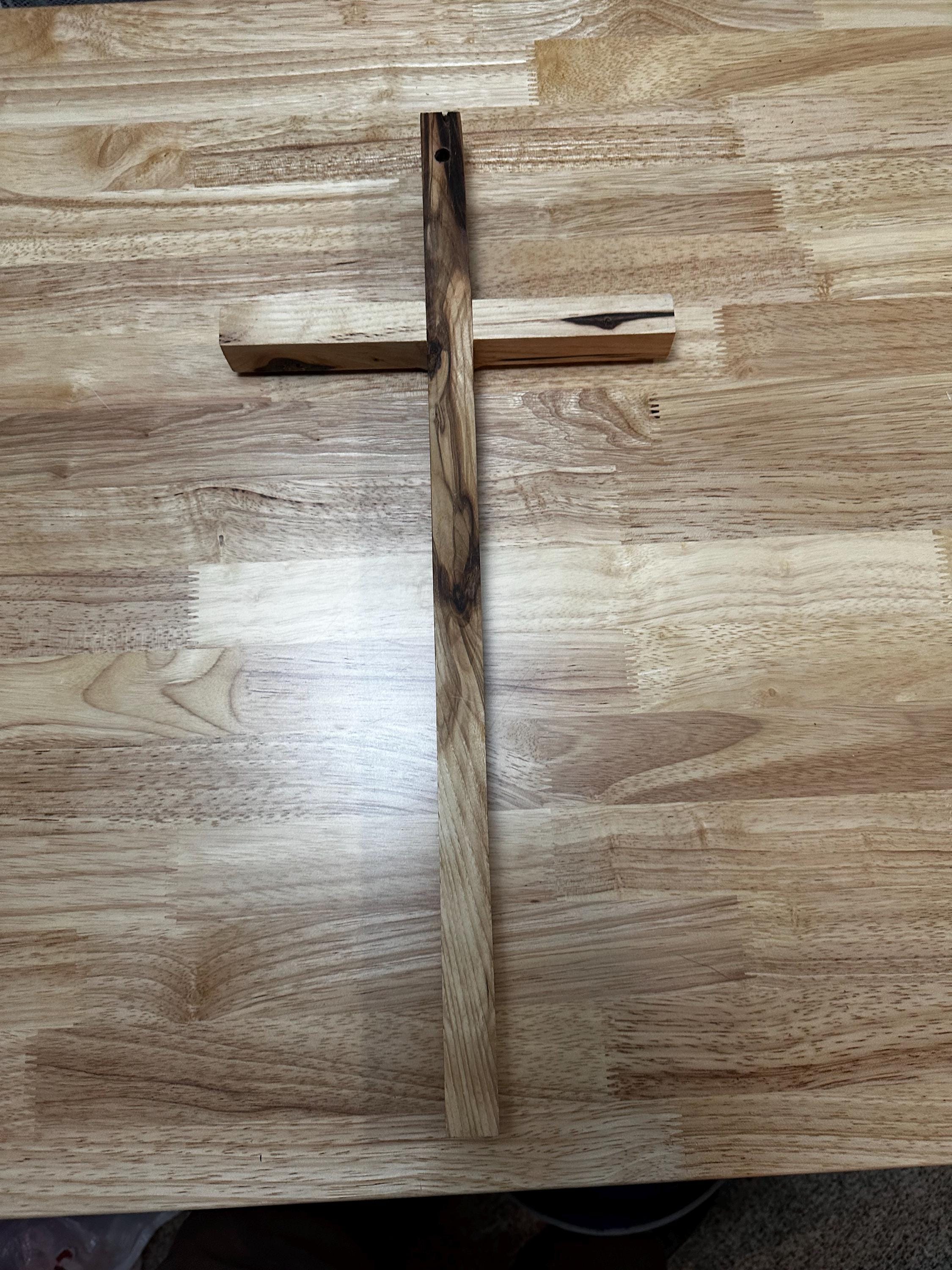 Hickory Cross 9" X 18". Handmade from reclaimed wood. Wall hanger. Natural wood no stain. Solid Hardwood