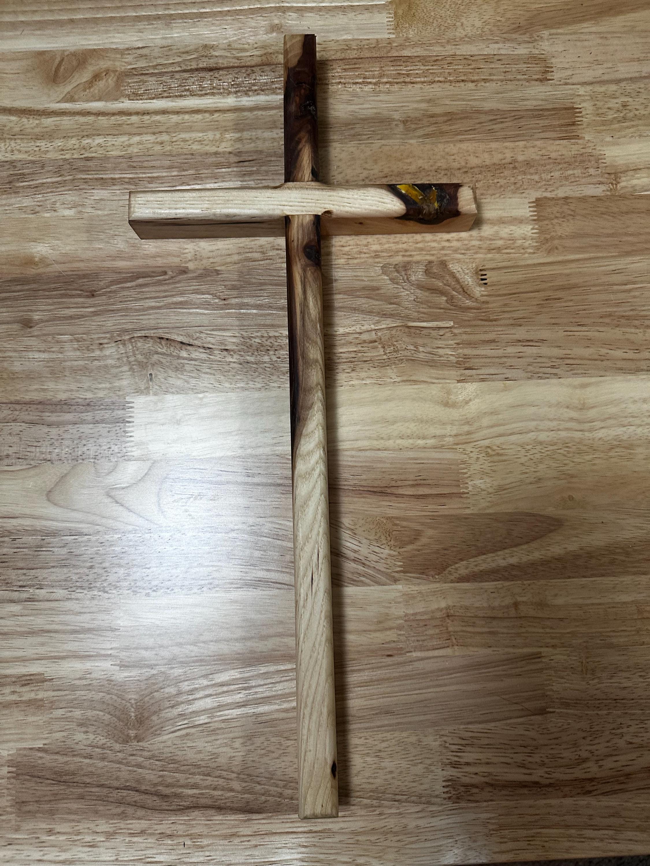 Hickory Cross 9" X 18". Handmade from reclaimed wood. Wall hanger. Natural wood no stain. Solid Hardwood