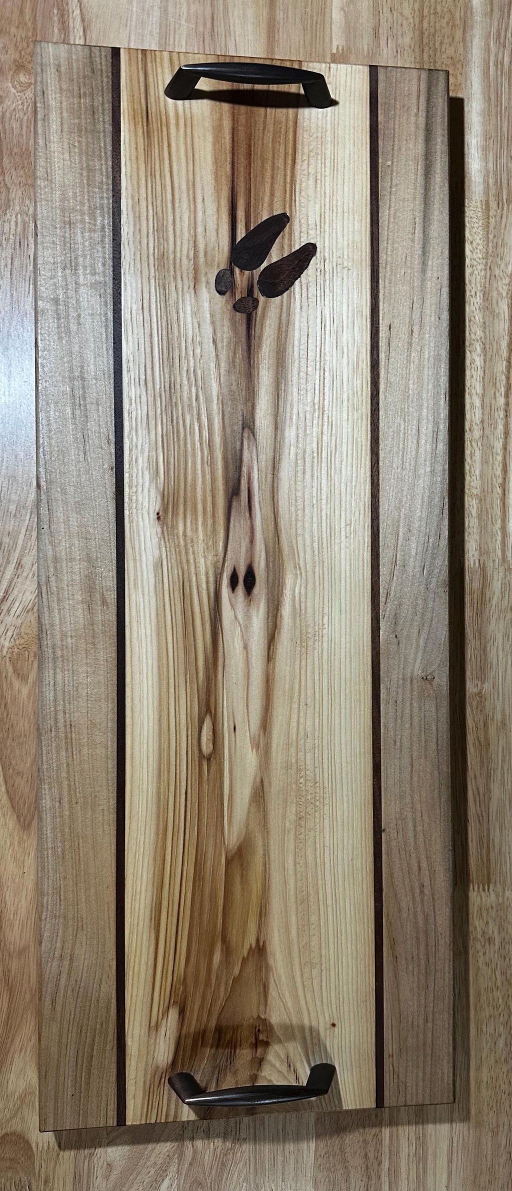 Deer hoof inlaid charcuterie board. Made from mostly reclaimed wood.